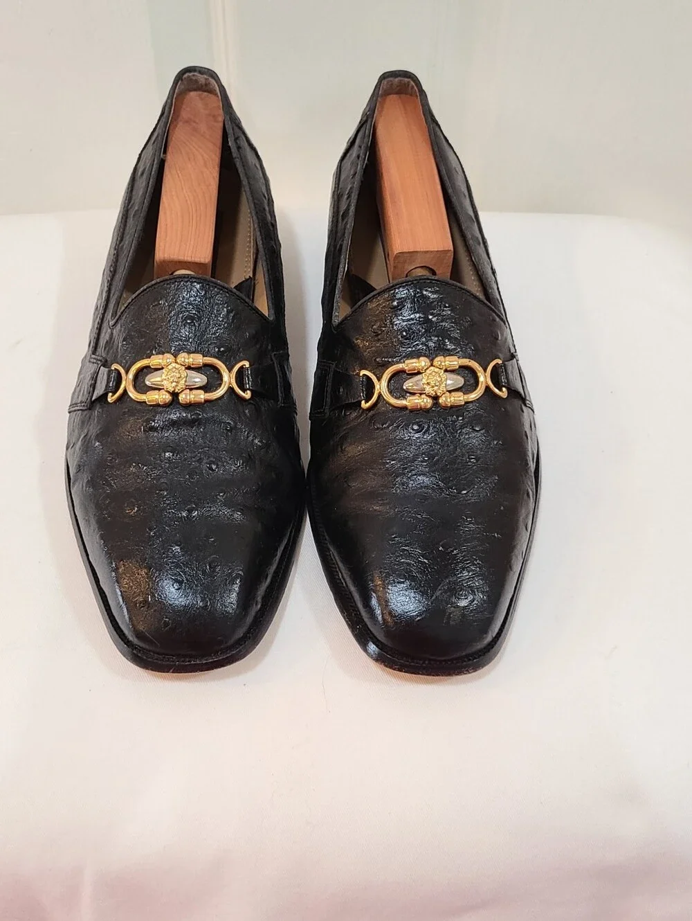Giorgio Brutini Black Leather Slip-On Loafers with Gold Accent 9.5